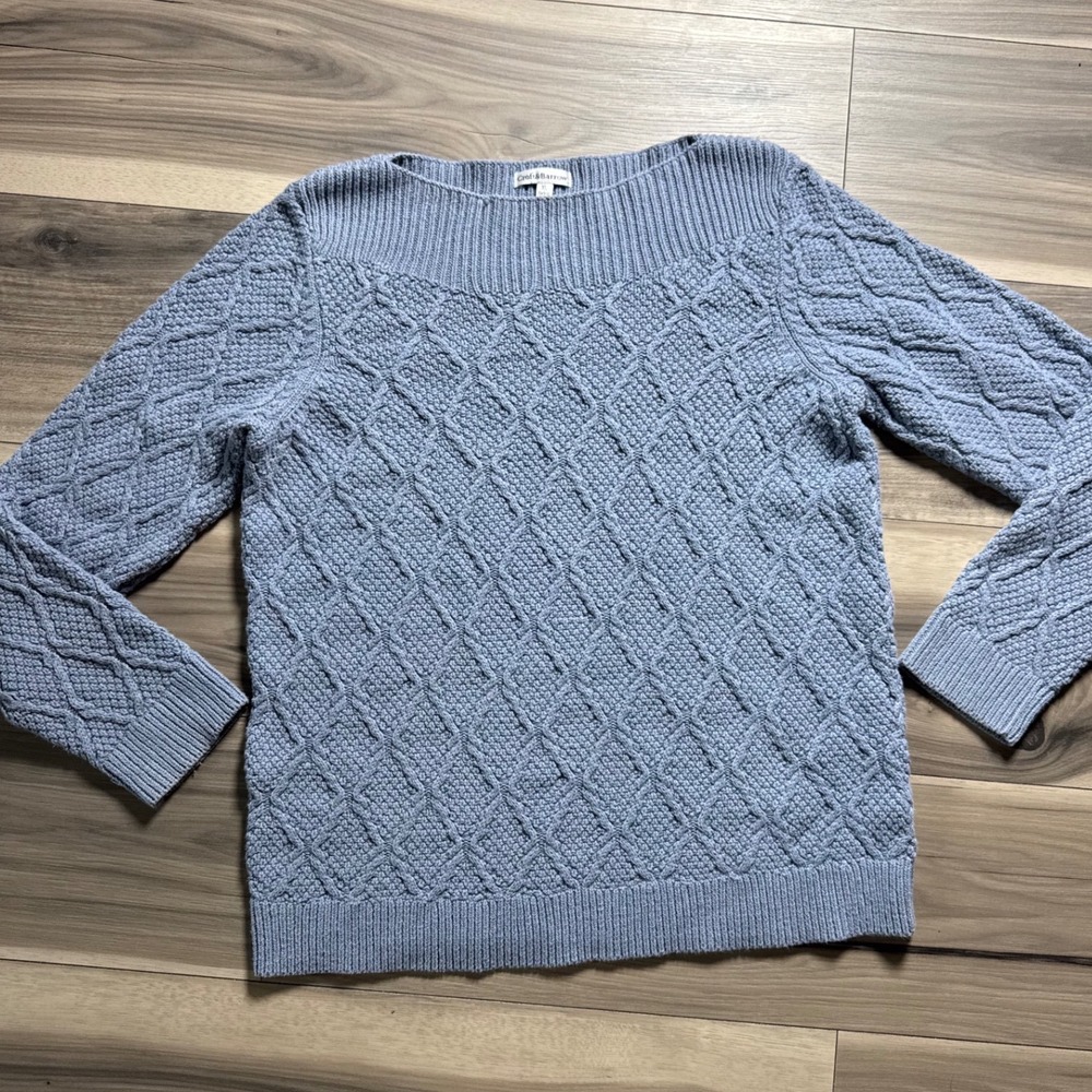 Croft & Barrow Women XL Light Blue Diamond Cable Knit Boat Neck Sweater